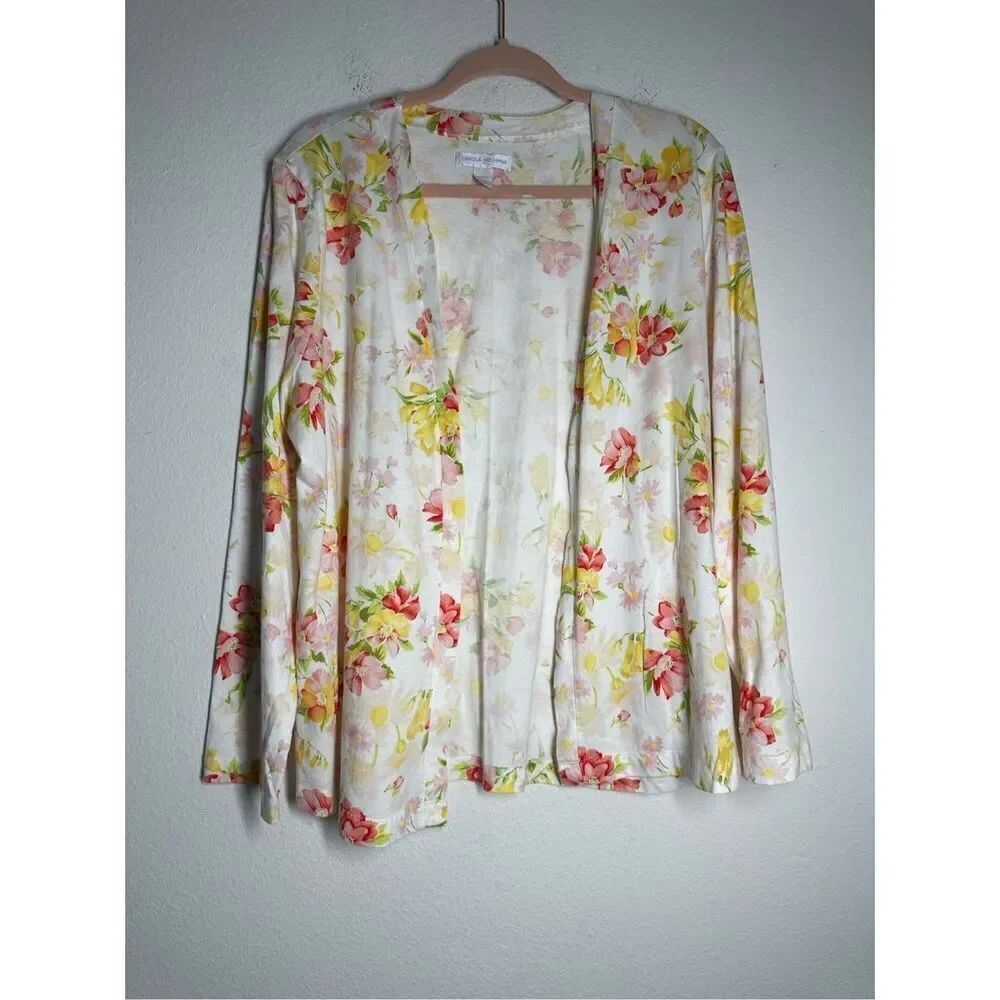 Carole Hochman Bohemian Women’s Cotton Open Front Cardigan Floral Print Size XL